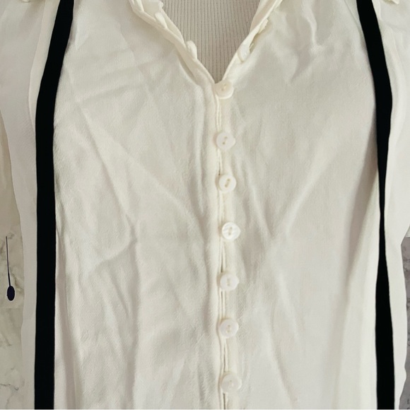 ZARA High Neck Tie Accent Sheer Button Up Shirt - Picture 5 of 8